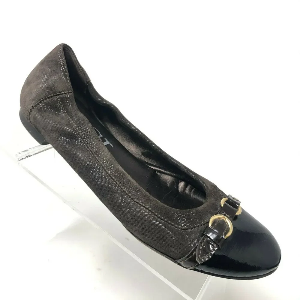 AGL Shimmer Ballet Flat Womens 38 / 8 Brown Leather Patent Cap Toe Slip On